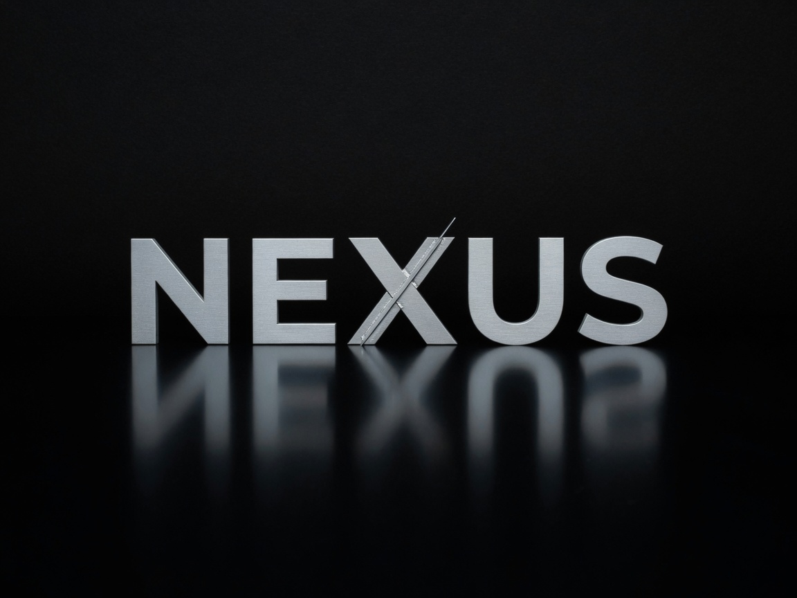 NEXUS matte silver wordmark with mirror reflection