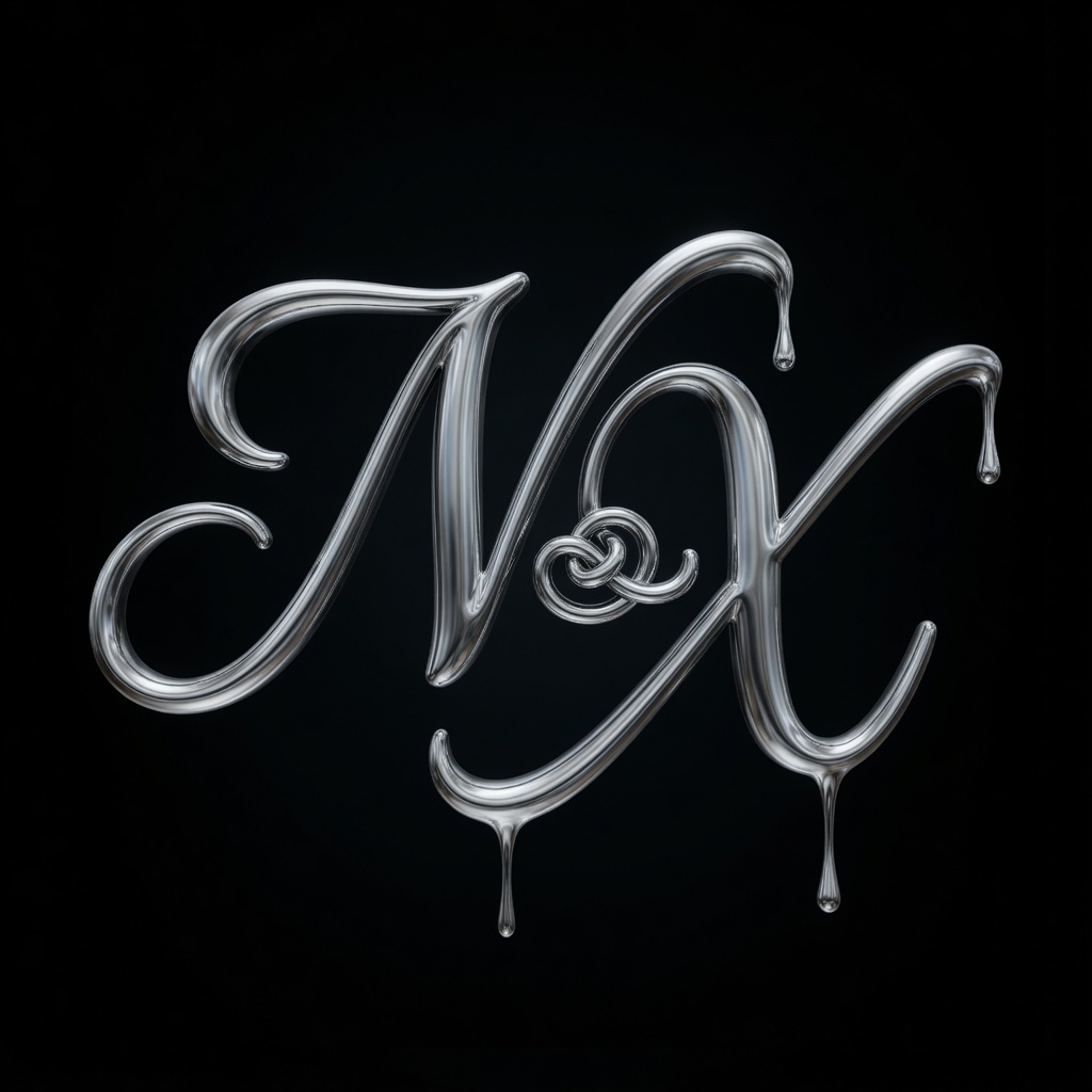 N + X script chrome monogram with dripping flourish